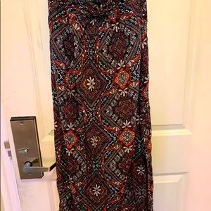 Blue and orange floral print maxi skirt